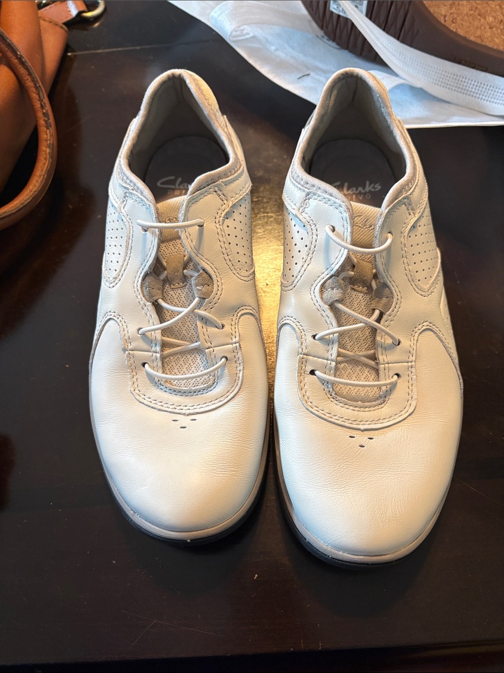 Clarks Women's White Leather Athletic Slip-On Sneakers